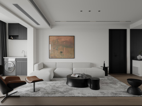 Modern living room dining room kitchen 3D Model
