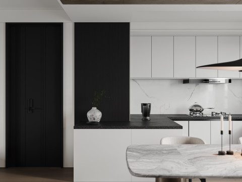 Modern living room dining room kitchen 3D Model