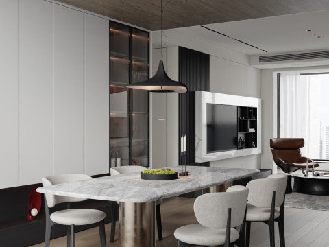 Modern living room dining room kitchen 3D Model