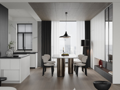 Modern living room dining room kitchen 3D Model
