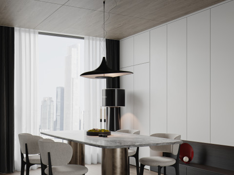 Modern living room dining room kitchen 3D Model