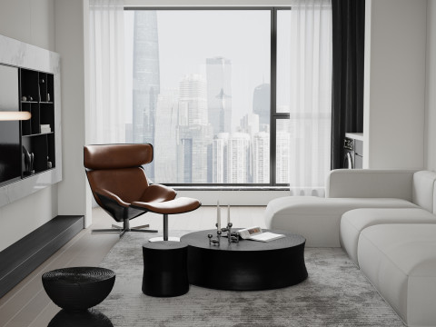 Modern living room dining room kitchen 3D Model