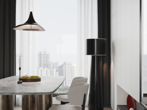 Modern living room dining room kitchen 3D Model