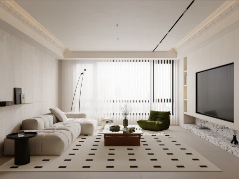 Modern oturma odası yemek odası mutfak yatak odası banyo 3D Model