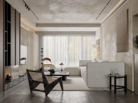 Wabi-sabi living and dining room 3D Model