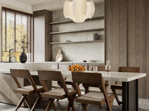 Wabi-sabi living and dining room 3D Модель