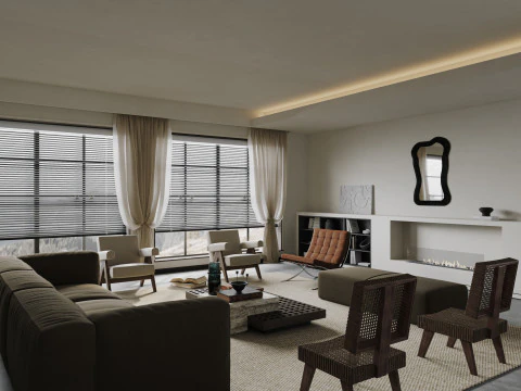 Modern oturma odası yemek odası 3D Model