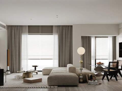 モダンなリビング ルーム ダイニング ルーム 3Dモデル