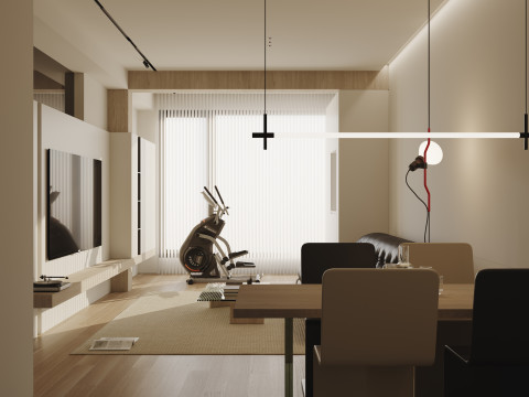 Modern living room dining room 3D Model