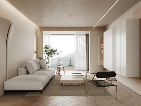 Современная гостиная-столовая 3D Модель