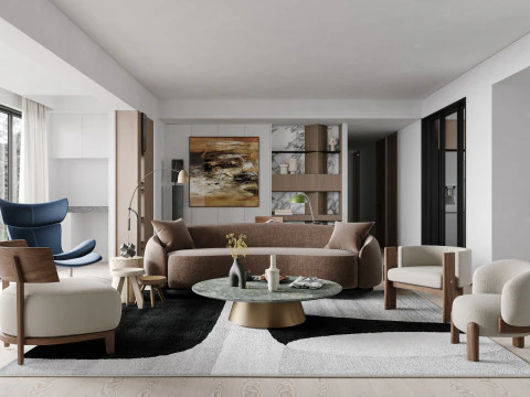 Modernes Wohnzimmer-Esszimmer 3D Modell