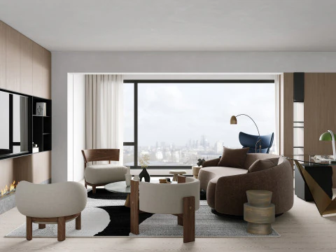 Modern living room dining room 3D Model