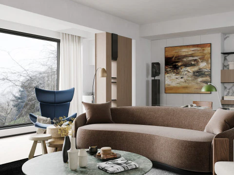 Modern living room dining room 3D Model