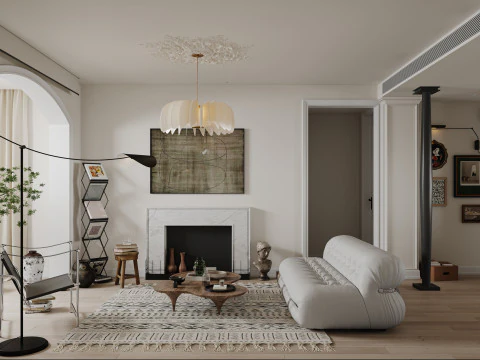 Modern oturma odası yemek odası mutfak 3D Model