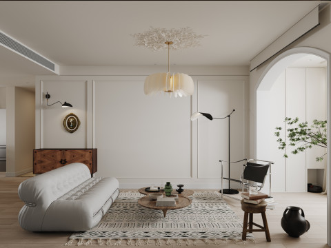 Modern living room dining room kitchen 3D Model