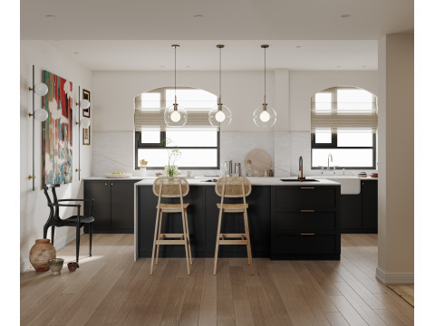 Modern living room dining room kitchen 3D Model