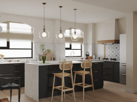 Modern living room dining room kitchen 3D Model