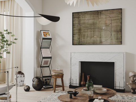 Modern living room dining room kitchen 3D Model