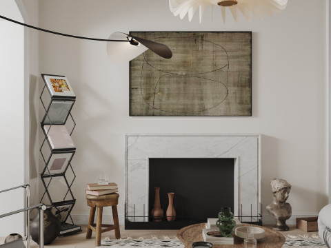 Modern living room dining room kitchen 3D Model