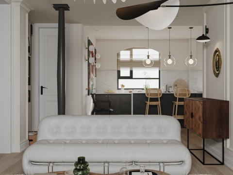 Modern living room dining room kitchen 3D Model