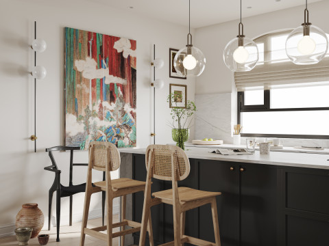 Modern living room dining room kitchen 3D Model