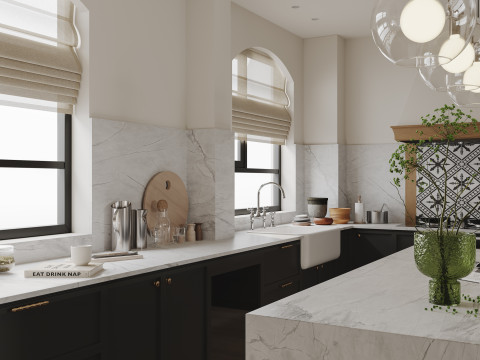 Modern living room dining room kitchen 3D Model