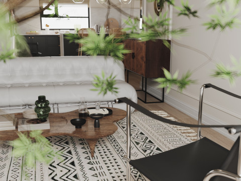 Modern living room dining room kitchen 3D Model