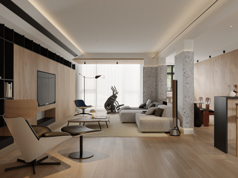 Modern living room dining room kitchen 3D मॉडल