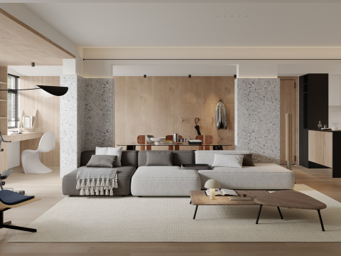 Modern living room dining room kitchen 3D मॉडल