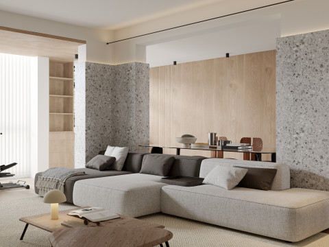 Modern living room dining room kitchen 3D मॉडल