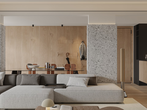 Modern living room dining room kitchen 3D मॉडल