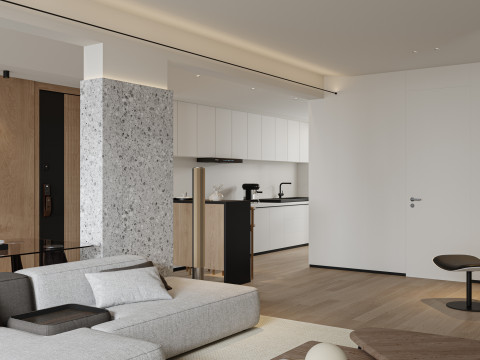 Modern living room dining room kitchen 3D मॉडल
