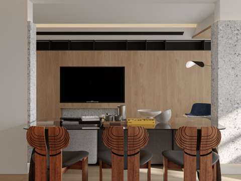 Modern living room dining room kitchen 3D मॉडल