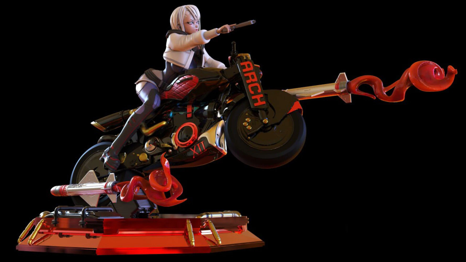 Lucy on Motorcycle 3D Print Model .c4d .max .obj .3ds .fbx .stl .blend