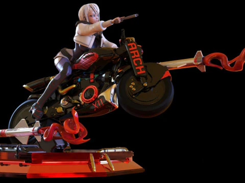 Lucy auf dem Motorrad 3D Druckmodell