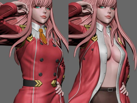 Zero Two in Coat Model Cetak 3D