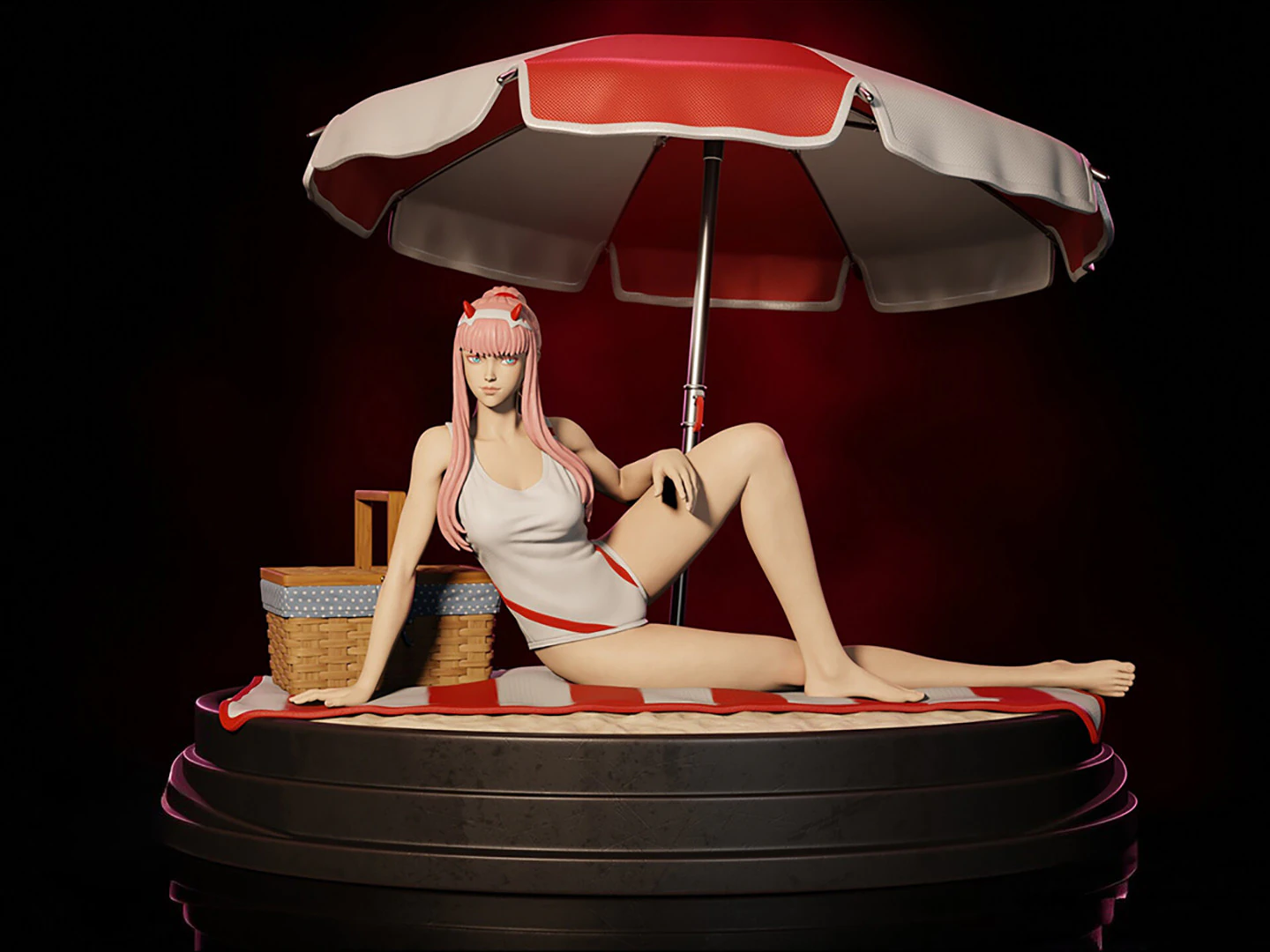Zero Two on Beach 3D Print Model .c4d .max .obj .3ds .fbx .stl .blend 