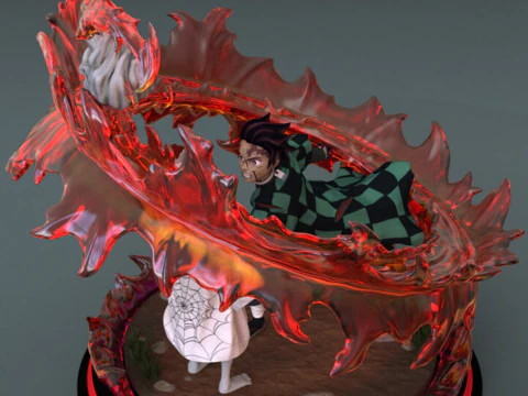 Tanjiro vs Rui - Demon Slayer 3D Print Model