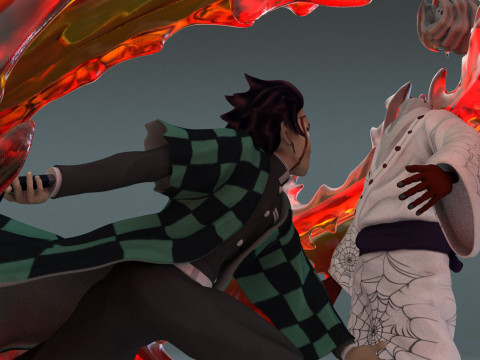 Tanjiro vs Rui - Demon Slayer 3D Baskı Modeli