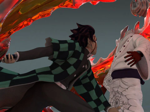 Tanjiro vs Rui - Demon Slayer 3D Print Model