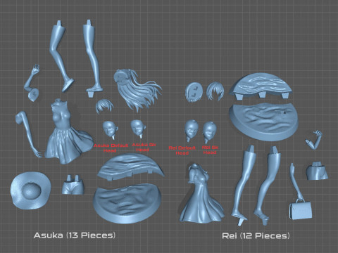 明日香和丽夏装 3D 打印模型