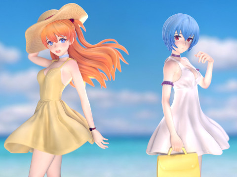 明日香和丽夏装 3D 打印模型