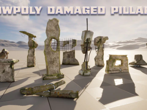 Broken Concrete Pillars - Damaged 3D Asset Pack Set of 10 PBR Textures 3D Model