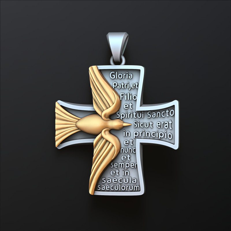 Cross Pendant With Pigeon and Prayer 3D print model 3Dプリントモデル .c4d .max .obj .3ds .fbx .stl .blend