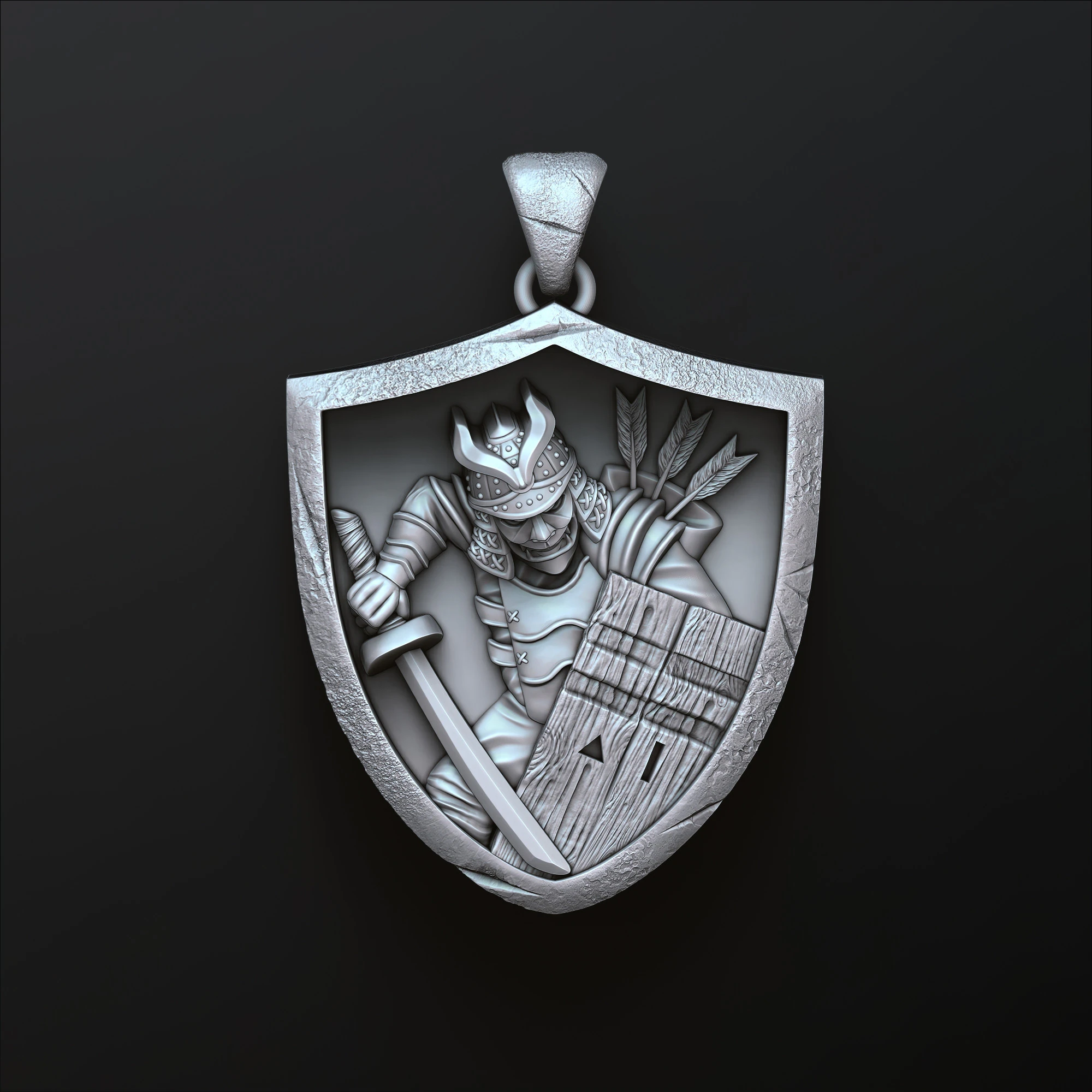 Modelo de impressão 3D do pingente Samurai Modelo de Impressão 3D .c4d .max .obj .3ds .fbx .stl .blend