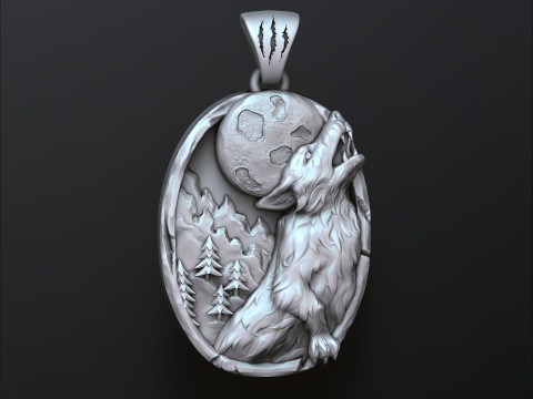 Howling Wolf Pendant 3D print model 3Dプリントモデル