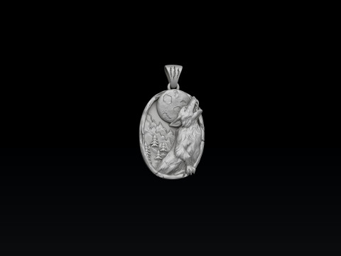 Howling Wolf Pendant 3D print model 3Dプリントモデル