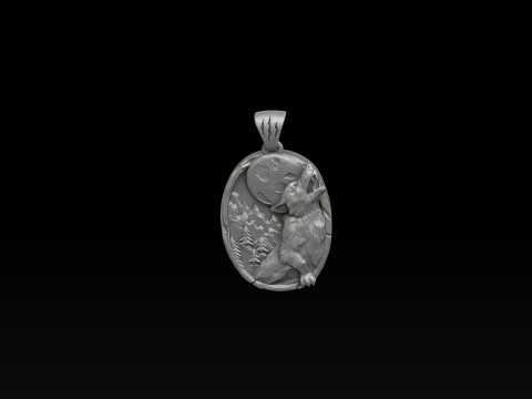 Howling Wolf Pendant 3D print model 3Dプリントモデル