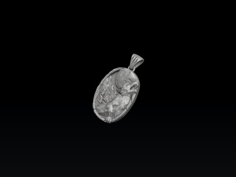 Howling Wolf Pendant 3D print model 3Dプリントモデル