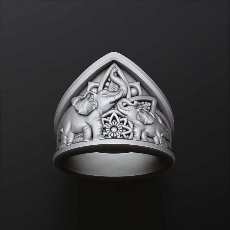 Elephant Mandala Ring 3D print model 3D-Druckmodell .c4d .max .obj .3ds .fbx .stl .blend